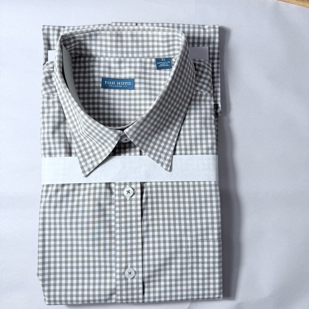 Fish‎ Hippie Tailored Fit Men’s Size XL Grey Check Long Sleeve Button Down Shirt